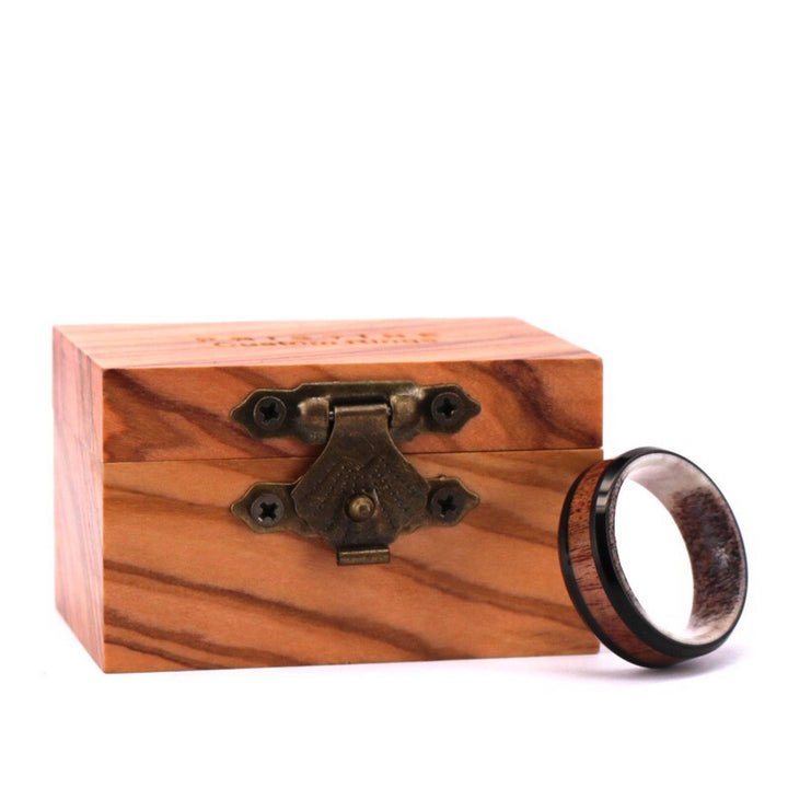 Black Tungsten Exotic Antler & Koa Men's Wedding Band 8MM - Rings By Pristine