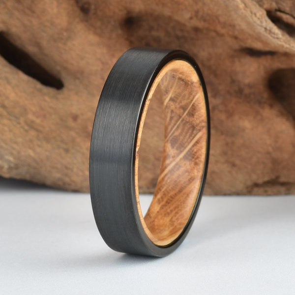 Wood lined wedding on sale band