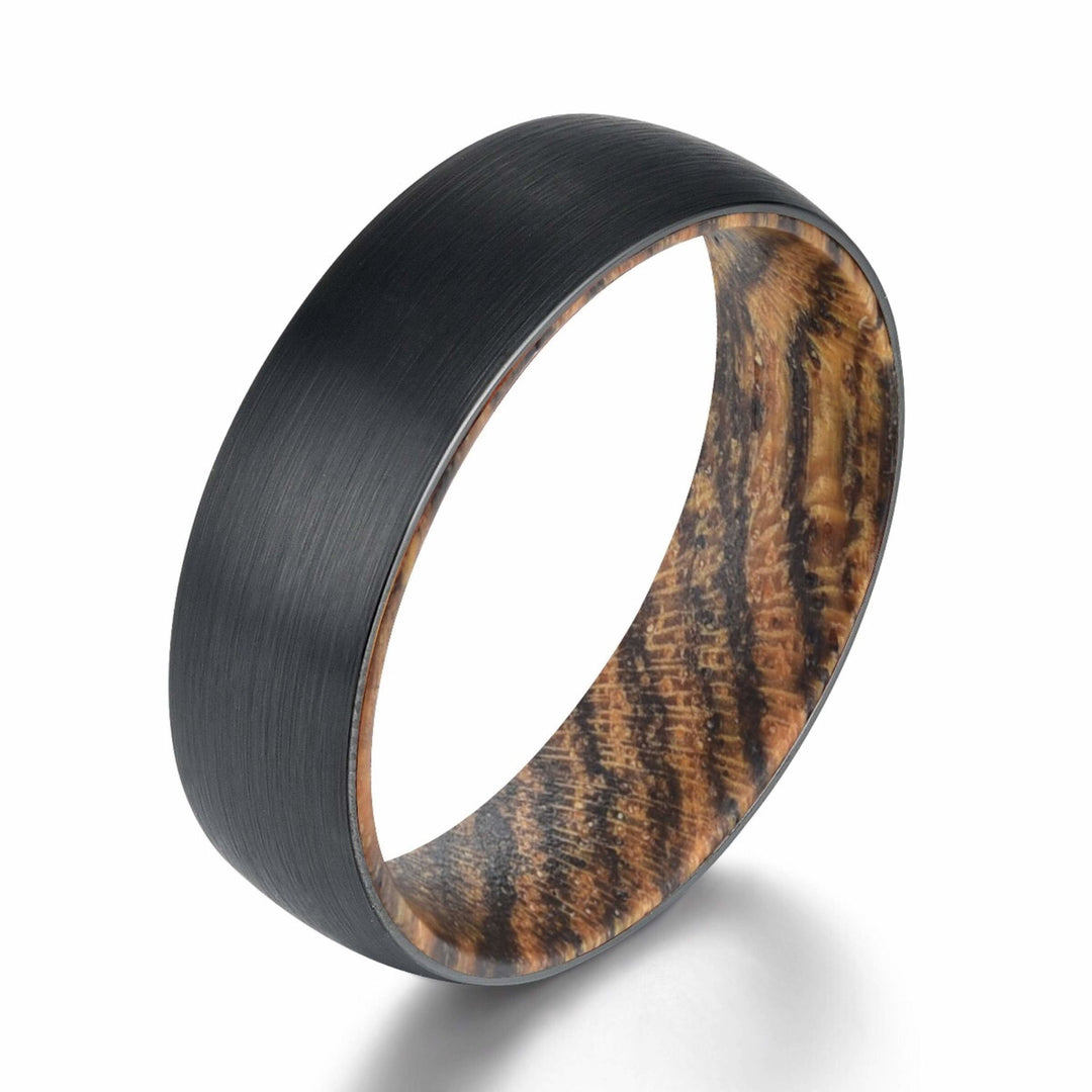 Bocote Wood Tungsten Band Sandblasted Gunmetal Grey Men's Wedding Band 6MM-8MM - Rings By Pristine