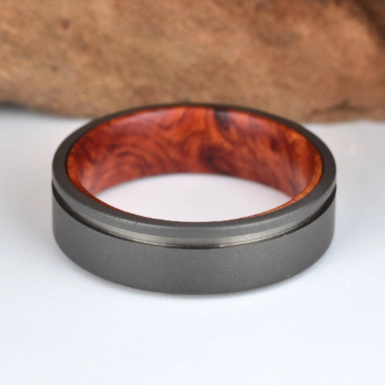 Titanium Rose Wood Burl Men's Wedding Band 6MM - Rings By Pristine