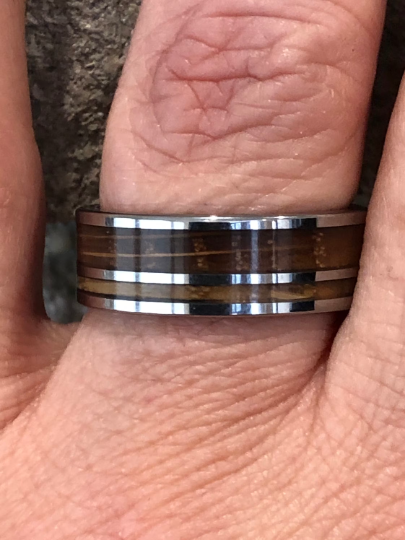 Tungsten Whiskey Barrel Wood Men's Wedding Band 8MM - Rings By Pristine