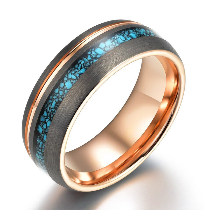 Crushed Turquoise Rose Tungsten Men's Wedding Band 4MM-8MM - Rings By Pristine