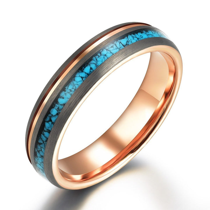 Crushed Turquoise Rose Tungsten Men's Wedding Band 4MM-8MM - Rings By Pristine