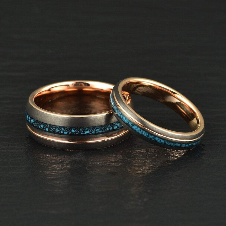 Crushed Turquoise Rose Tungsten Men's Wedding Band 4MM-8MM - Rings By Pristine