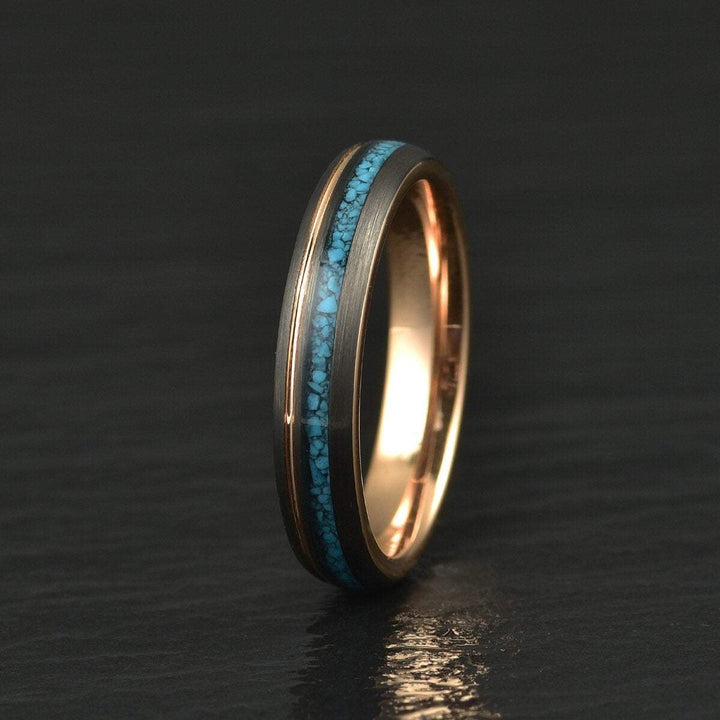 Crushed Turquoise Rose Tungsten Men's Wedding Band 4MM-8MM - Rings By Pristine