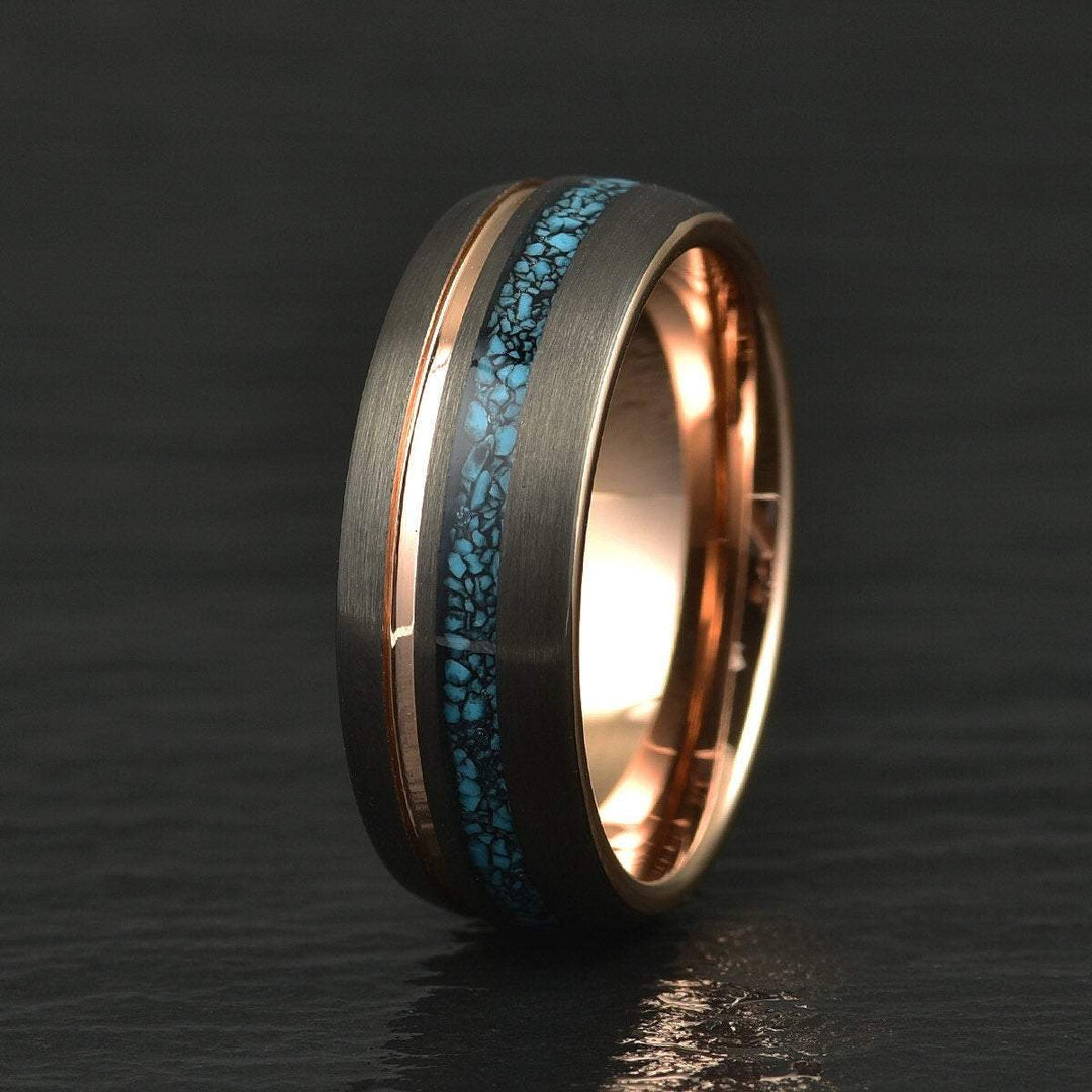 Crushed Turquoise Rose Tungsten Men's Wedding Band 4MM-8MM - Rings By Pristine