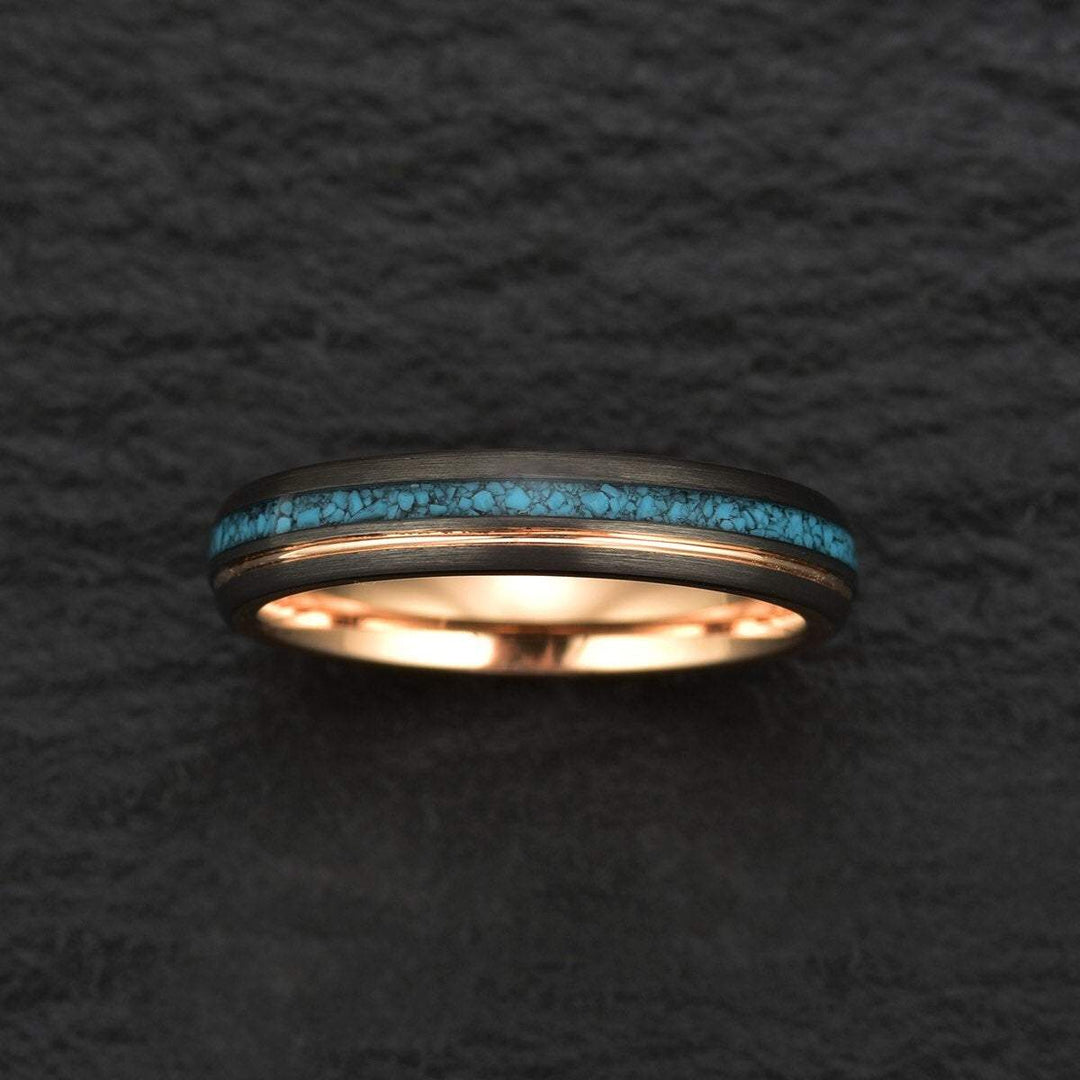 Crushed Turquoise Rose Tungsten Men's Wedding Band 4MM-8MM - Rings By Pristine