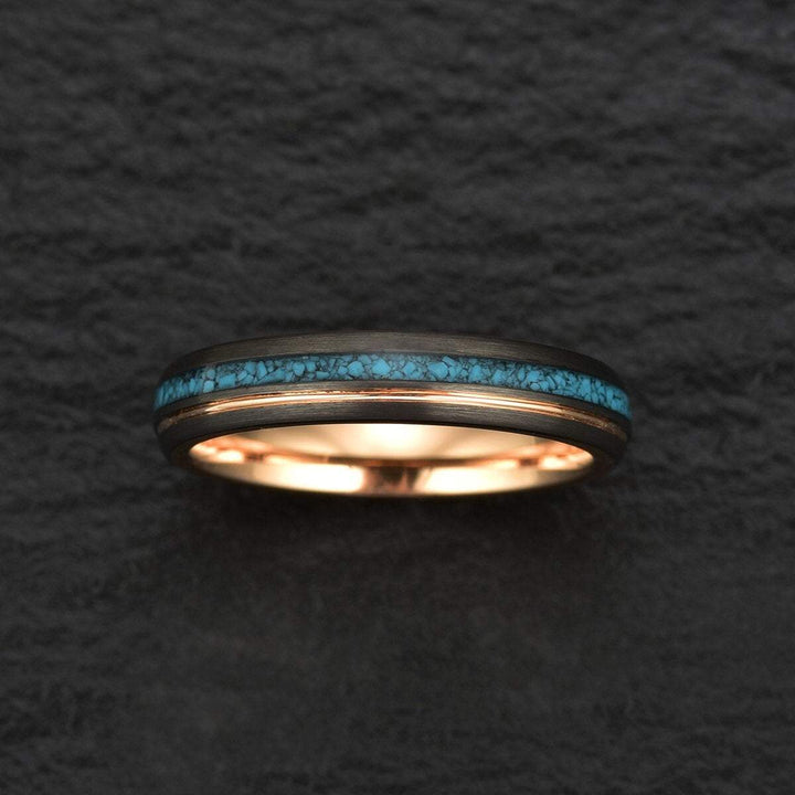 Crushed Turquoise Rose Tungsten Men's Wedding Band 4MM-8MM - Rings By Pristine