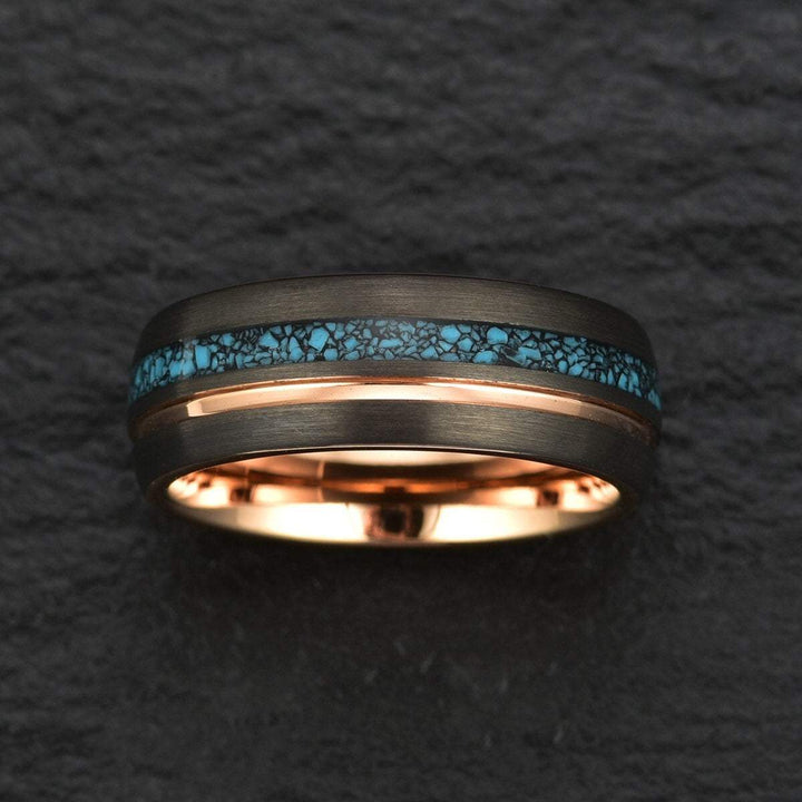 Crushed Turquoise Rose Tungsten Men's Wedding Band 4MM-8MM - Rings By Pristine