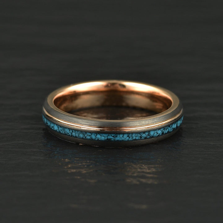 Crushed Turquoise Rose Tungsten Men's Wedding Band 4MM-8MM - Rings By Pristine