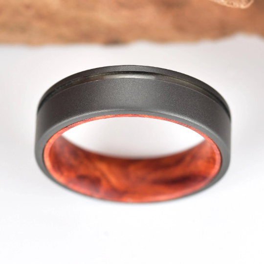 Titanium Rose Wood Burl Men's Wedding Band 6MM - Rings By Pristine