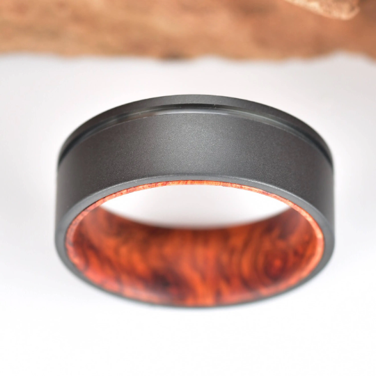 Titanium Rose Wood Burl Men's Wedding Band 8MM - Rings By Pristine