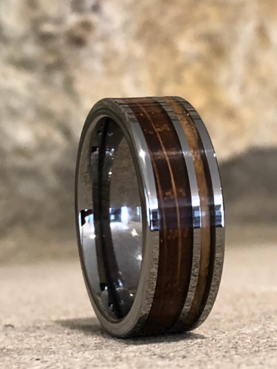 Tungsten Whiskey Barrel Wood Men's Wedding Band 8MM - Rings By Pristine