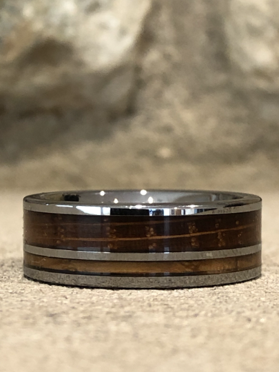 Tungsten Whiskey Barrel Wood Men's Wedding Band 8MM - Rings By Pristine