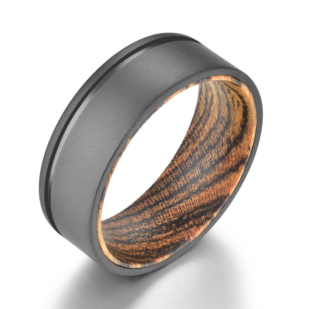 Gun Metal Gray Titanium Ring Exotic Bocote Wood Men's Wedding Band 6MM-8MM - Rings By Pristine