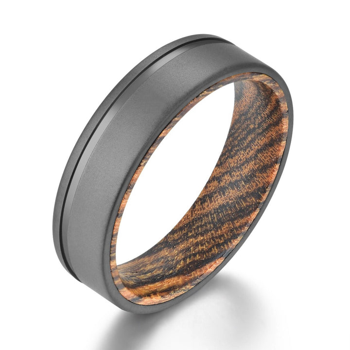 Gun Metal Gray Titanium Ring Exotic Bocote Wood Men's Wedding Band 6MM-8MM - Rings By Pristine