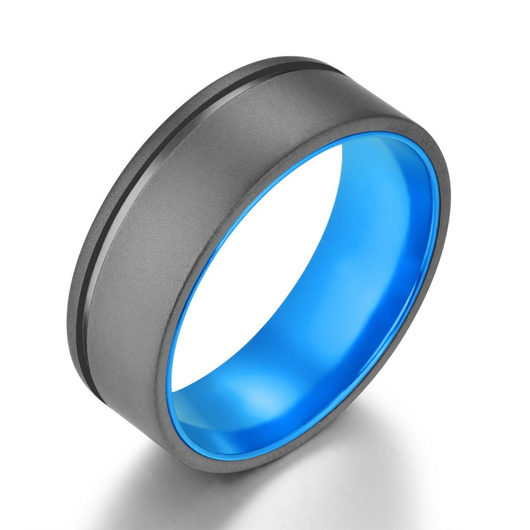 Gun Metal Grey Titanium Wedding Ring Pristine Blue Men's Wedding Band 4MM-8MM - Rings By Pristine
