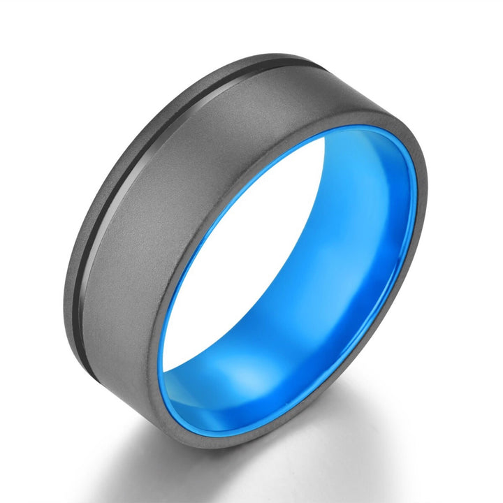 Gun Metal Grey Titanium Wedding Ring Pristine Blue Men's Wedding Band 4MM-8MM - Rings By Pristine
