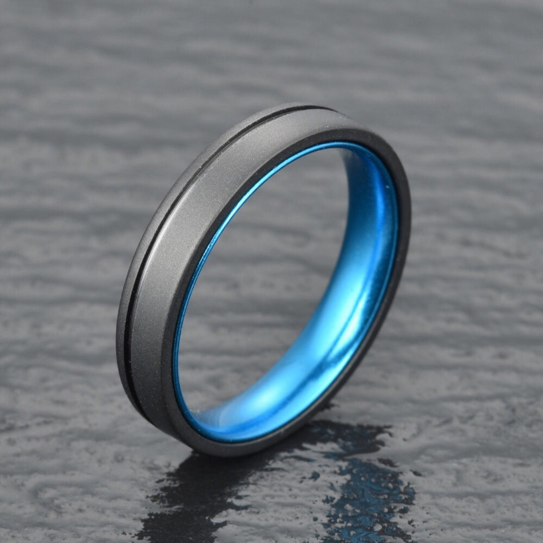 Gun Metal Grey Titanium Wedding Ring Pristine Blue Men's Wedding Band 4MM-8MM - Rings By Pristine