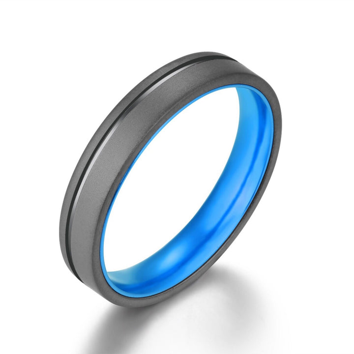 Gun Metal Grey Titanium Wedding Ring Pristine Blue Men's Wedding Band 4MM-8MM - Rings By Pristine
