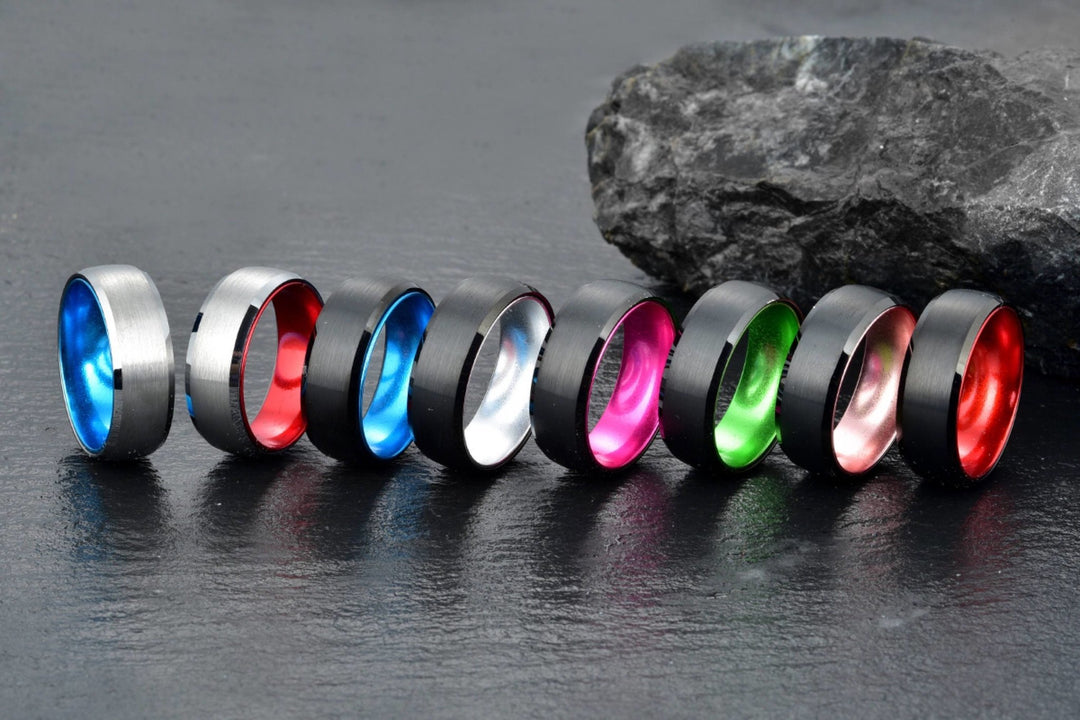 Gun Metal Grey Titanium Wedding Ring Pristine Red 4MM-8MM - Rings By Pristine