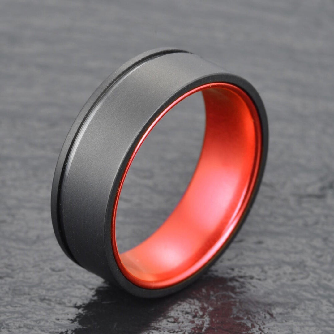 Gun Metal Grey Titanium Wedding Ring Pristine Red 4MM-8MM - Rings By Pristine