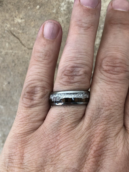 Wood & Meteorite Ring Tungsten Wedding Band Mens Ring Koa Wood Ring wi–  Pillar Styles