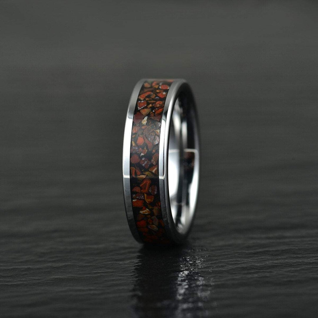 Red Rex Dinosaur Bone Tungsten Men's Wedding Band 4MM-8MM - Rings By Pristine