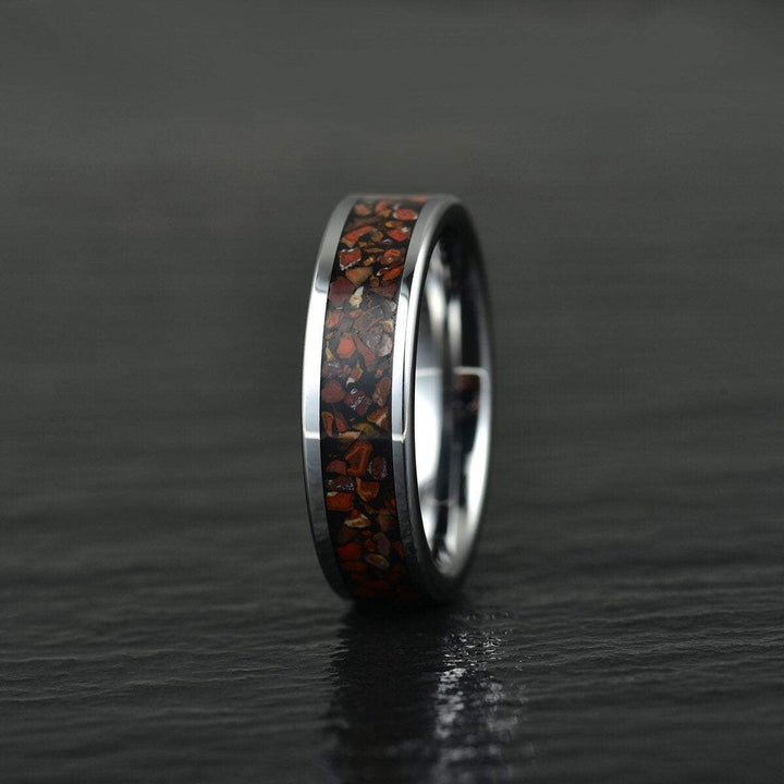 Red Rex Dinosaur Bone Tungsten Men's Wedding Band 4MM-8MM - Rings By Pristine