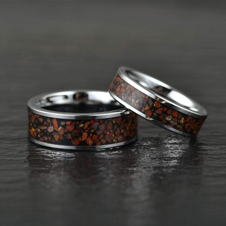 Red Rex Dinosaur Bone Tungsten Men's Wedding Band 4MM-8MM - Rings By Pristine