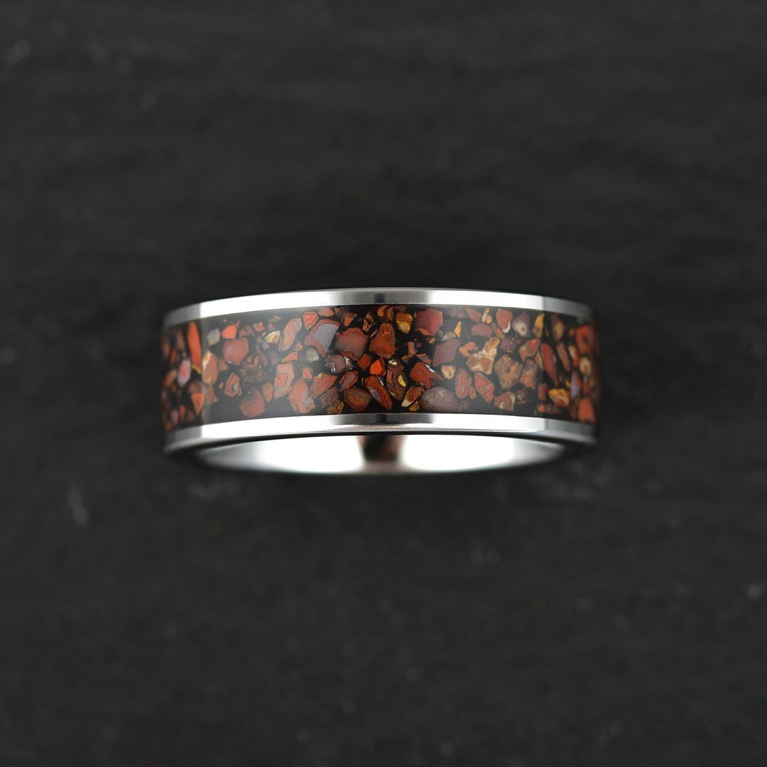 Red Rex Dinosaur Bone Tungsten Men's Wedding Band 4MM-8MM - Rings By Pristine