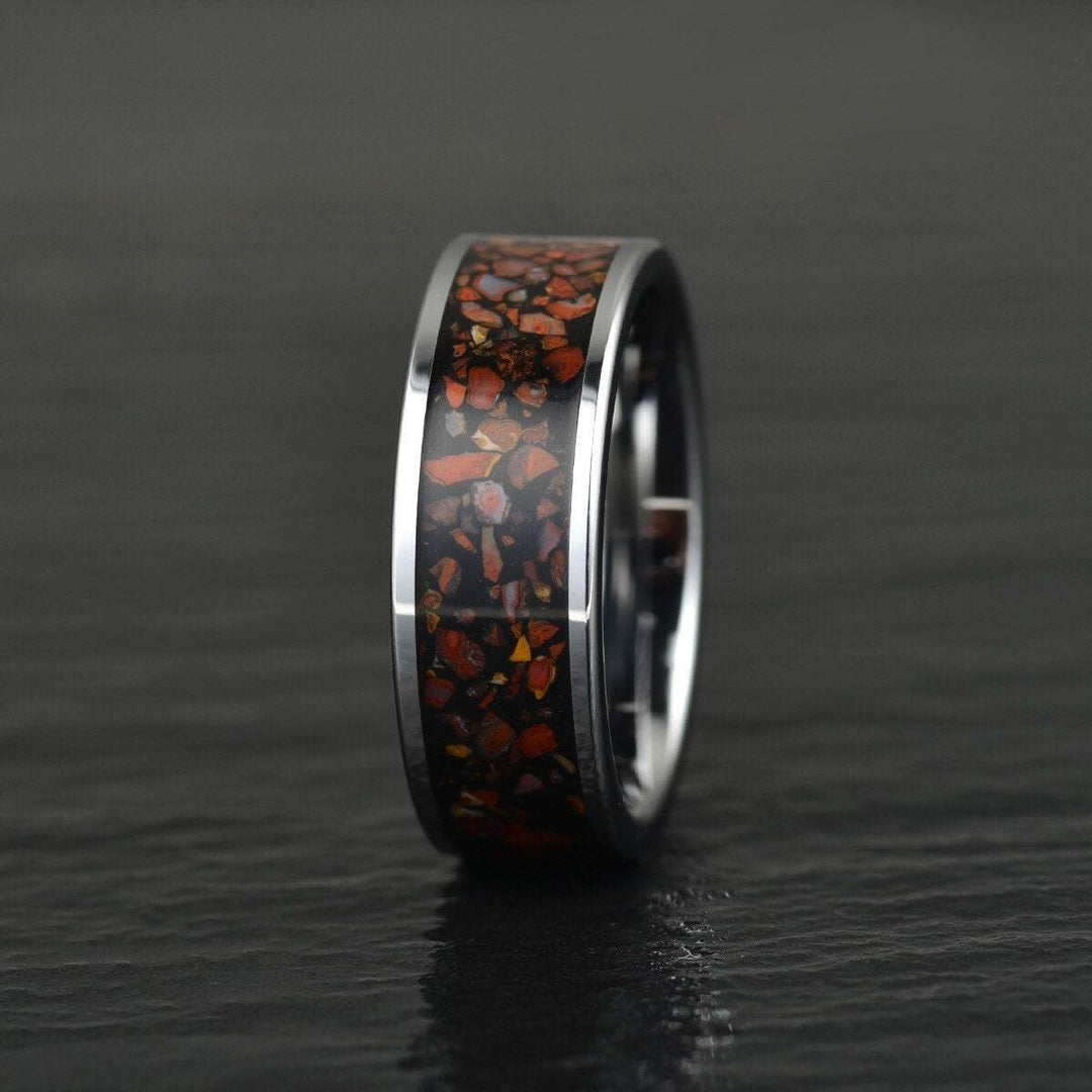 Red Rex Dinosaur Bone Tungsten Men's Wedding Band 4MM-8MM - Rings By Pristine