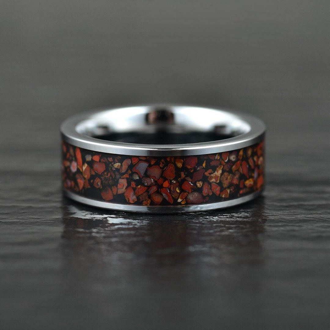 Red Rex Dinosaur Bone Tungsten Men's Wedding Band 4MM-8MM - Rings By Pristine