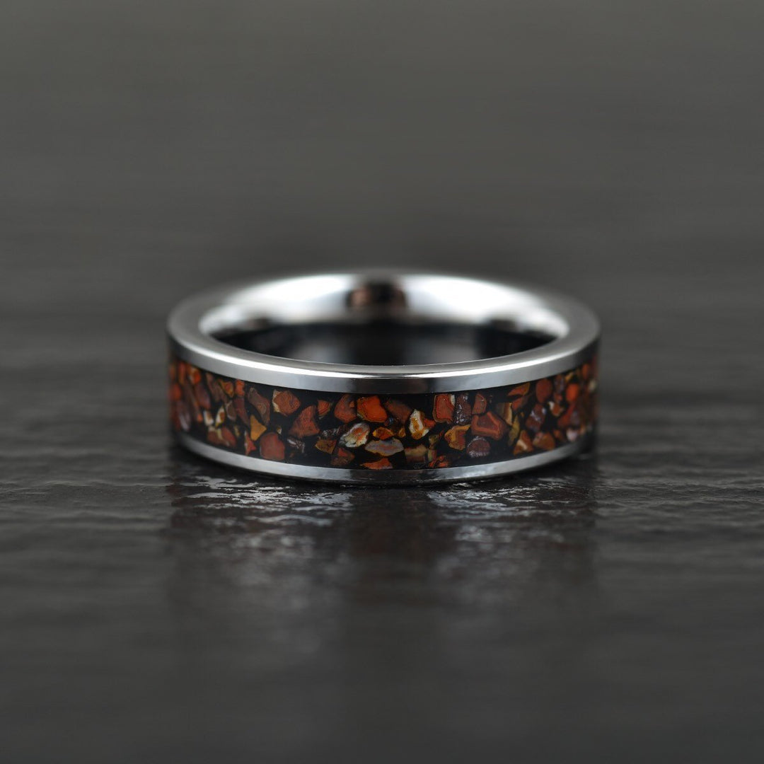 Red Rex Dinosaur Bone Tungsten Men's Wedding Band 4MM-8MM - Rings By Pristine