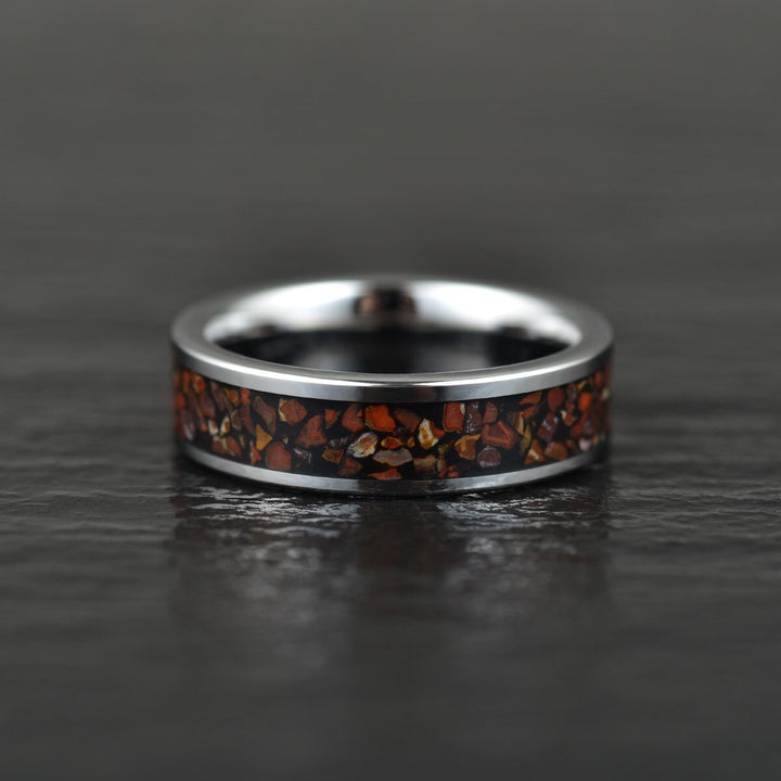 Red Rex Dinosaur Bone Tungsten Men's Wedding Band 4MM-8MM - Rings By Pristine