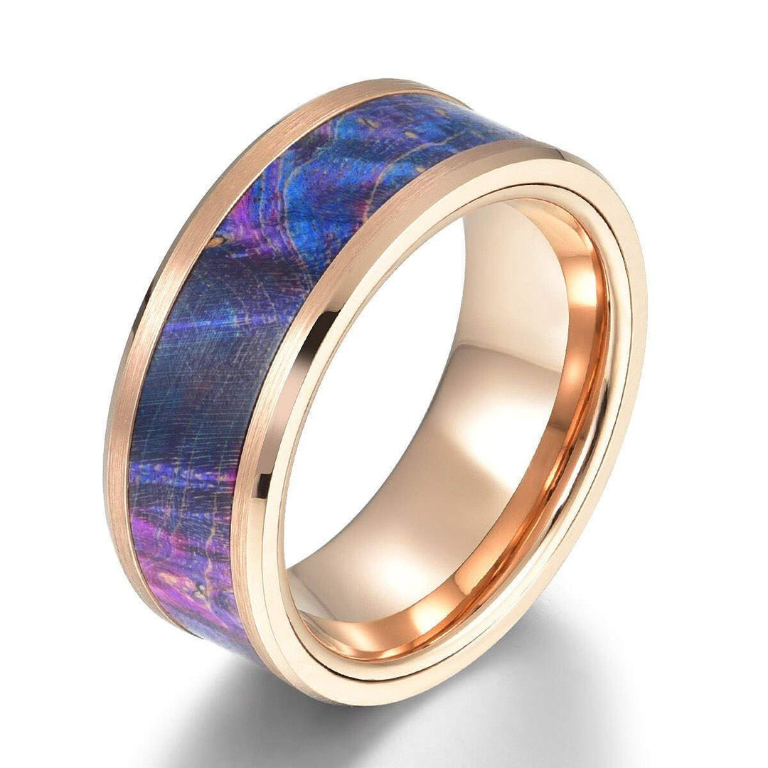 Rose Tungsten Mens Wedding Band Box Elder Wood Mens Wedding Ring Tungsten Ring Tungsten Band Box Elder Wood Ring Comfort Fit Ring - Rings By Pristine