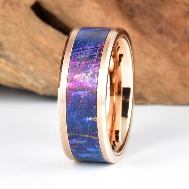 Rose Tungsten Mens Wedding Band Box Elder Wood Mens Wedding Ring Tungsten Ring Tungsten Band Box Elder Wood Ring Comfort Fit Ring - Rings By Pristine