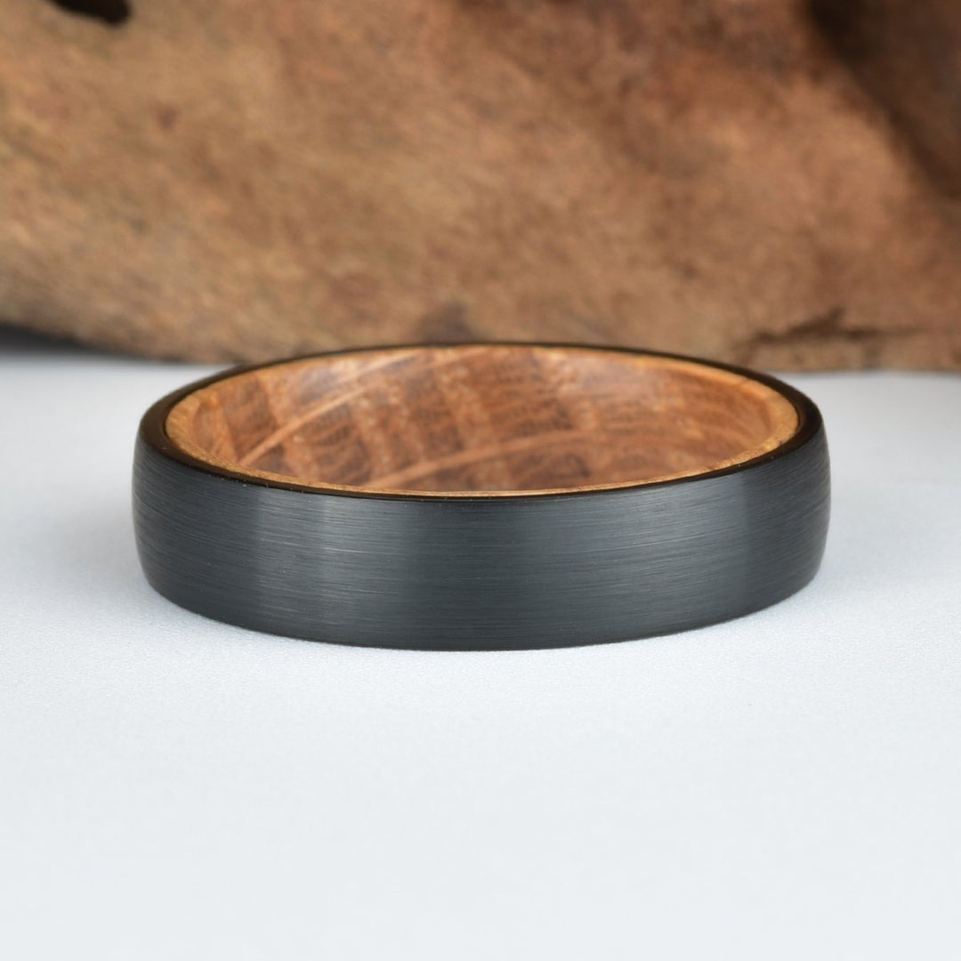 Whisky Barrel Oak Black Tungsten Men's Wedding Band 5MM-8MM - Rings By Pristine