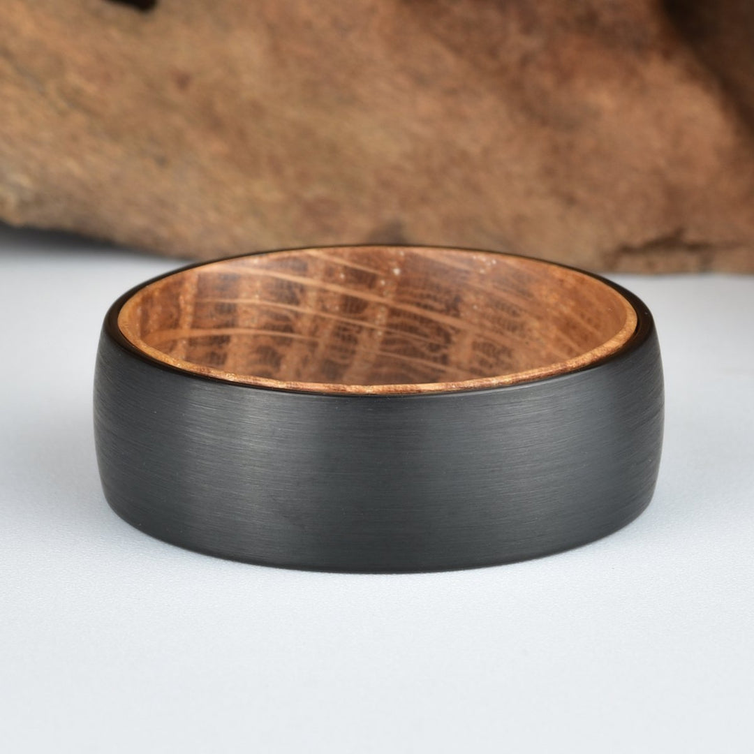 Whisky Barrel Oak Black Tungsten Men's Wedding Band 5MM-8MM - Rings By Pristine