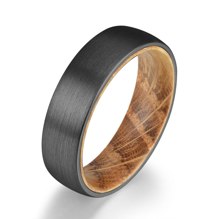 Whisky Barrel Oak Black Tungsten Men's Wedding Band 5MM-8MM - Rings By Pristine