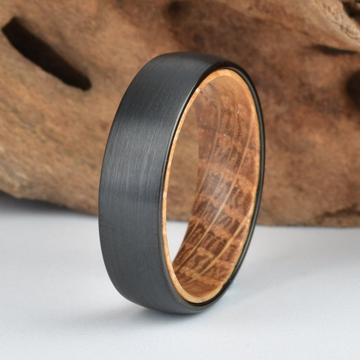 Whisky Barrel Oak Black Tungsten Men's Wedding Band 5MM-8MM - Rings By Pristine