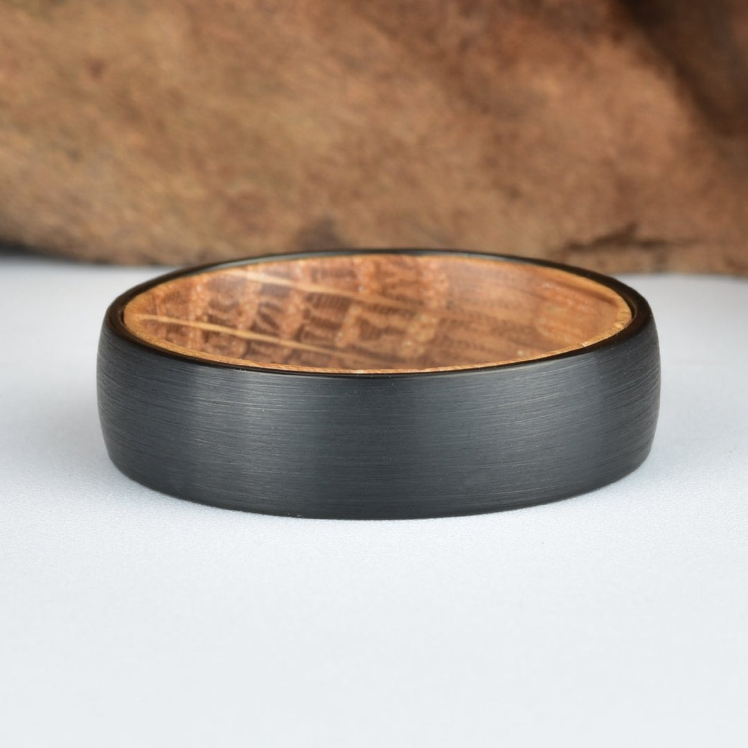 Whisky Barrel Oak Black Tungsten Men's Wedding Band 5MM-8MM - Rings By Pristine