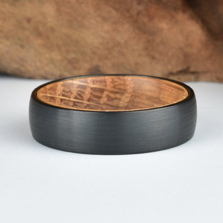 Whisky Barrel Oak Black Tungsten Men's Wedding Band 5MM-8MM - Rings By Pristine