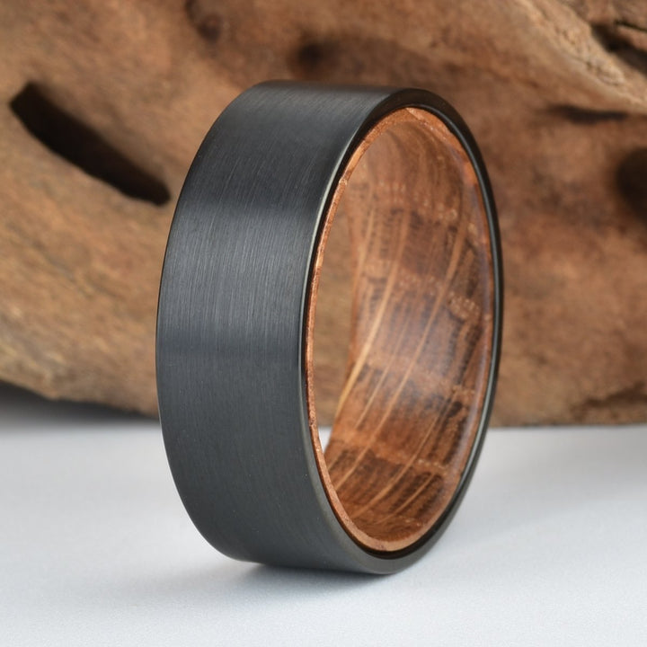 Whisky Barrel Oak Black Tungsten Men's Wedding Band 5MM-8MM - Rings By Pristine