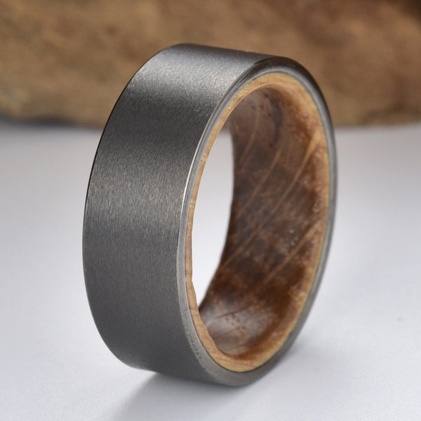 Whisky Barrel Wood, Tungsten Wedding Band, Sandblasted Ring, Gunmetal Grey, Comfort Fit, Wooden Ring, Bourbon Whisky Barrel Ring, Mens Ring - Rings By Pristine