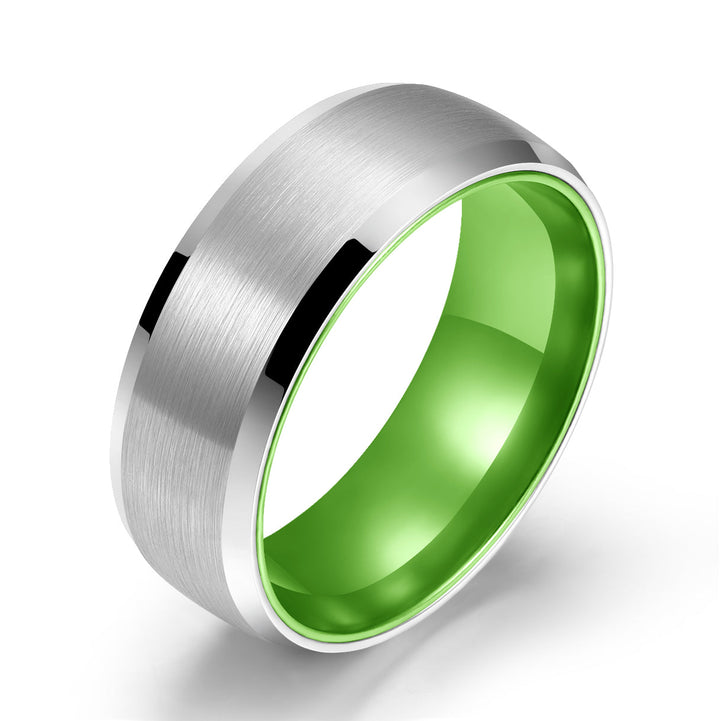 Pristine Passion Green Interior Silver Tungsten Wedding Band 8MM - Rings By Pristine