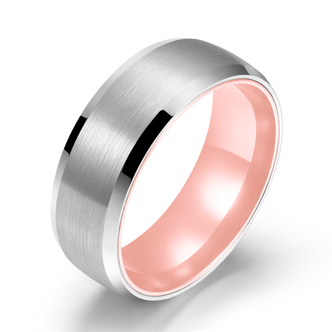 Pristine Passion Rose Interior Silver Tungsten Wedding Band 8MM - Rings By Pristine
