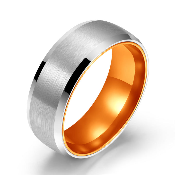 Pristine Passion Orange Interior Silver Tungsten Wedding Band 8MM - Rings By Pristine