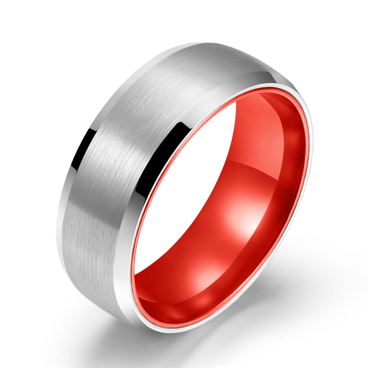 Pristine Passion Red Interior Silver Tungsten Wedding Band 8MM - Rings By Pristine