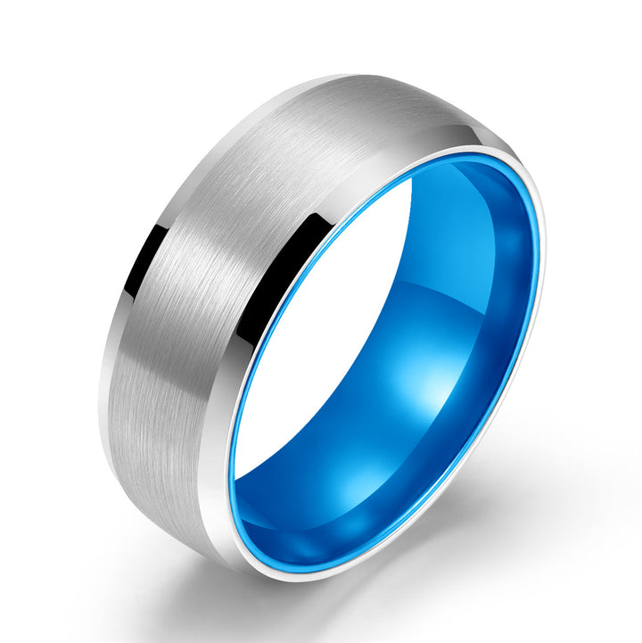 Pristine Passion Blue Interior Silver Tungsten Wedding Band 8MM - Rings By Pristine